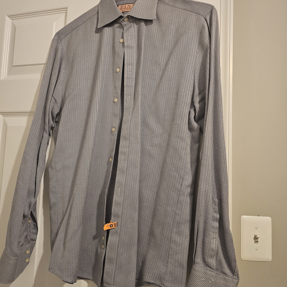 Thomas Pink Patterned Gray Dress Shirt